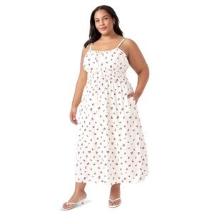 Edited by Hunter McGrady Womens Plus Maxi Dress 1X White Cherry Print Smocked